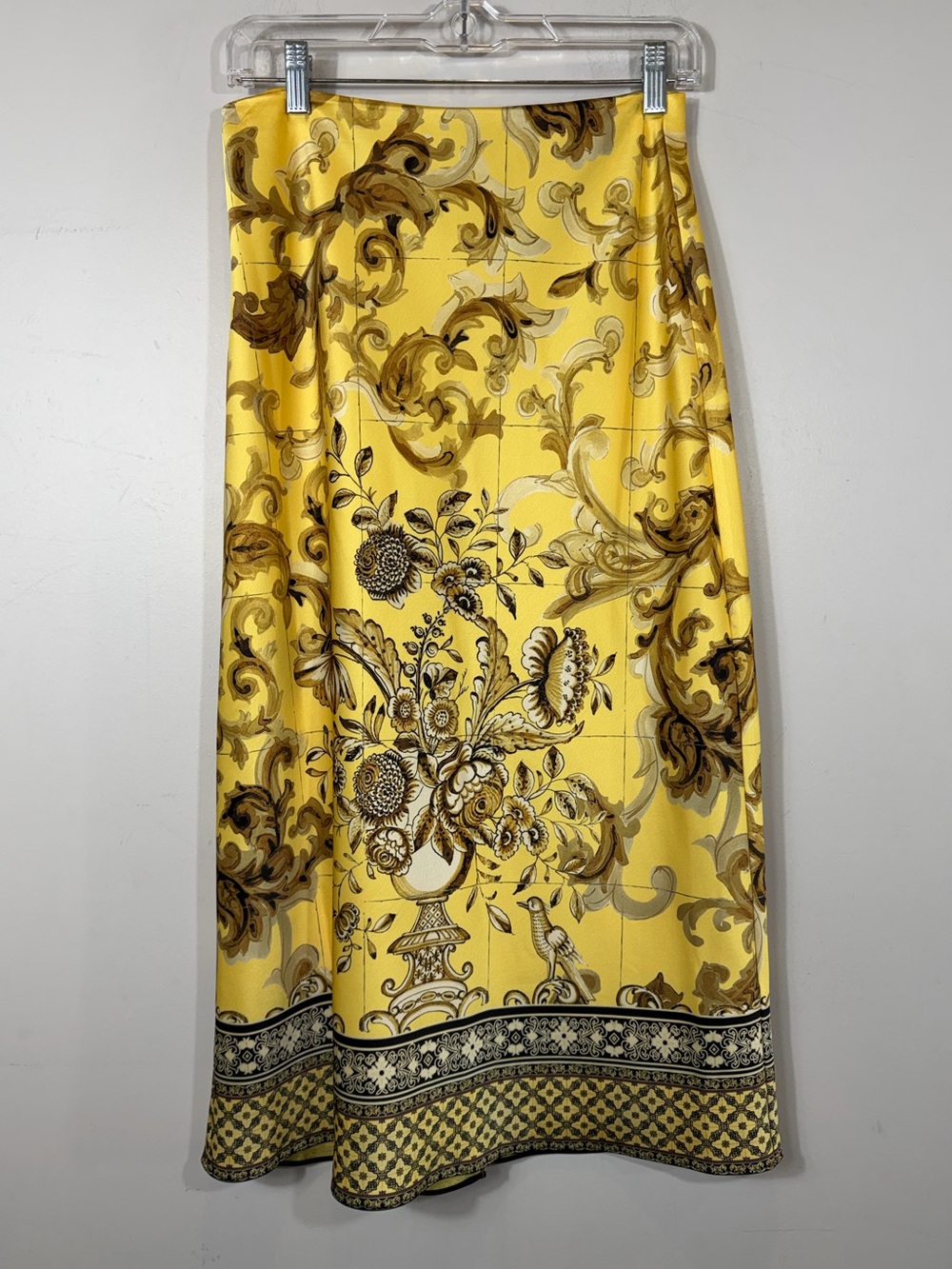 Alice + Olivia Yellow Baroque Floral Print A-Line Midi Skirt Size 6 - Picture 1 of 8